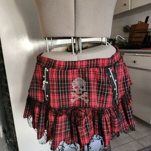 Plaid Red Skirt with Skull Design